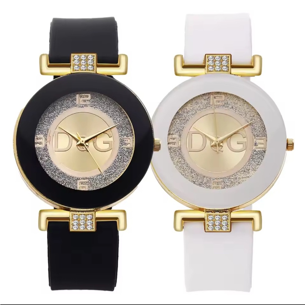 Elegant Gold and White Watch with Crystal Accents